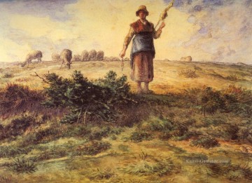  Jean Malerei - A Schäferess And Her Flock Barbizon Naturalismus Realismus Bauern Jean Francois Millet